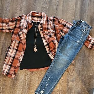 Maurices Rust and Black Plaid Button-Down Shirt